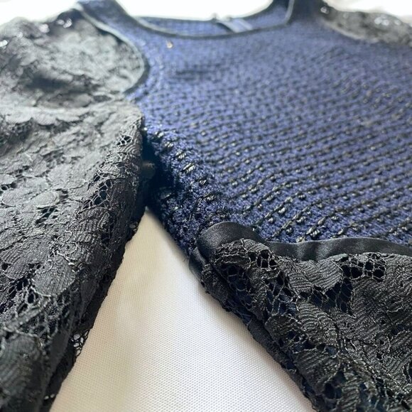 ST JOHN COUTURE NAVY KNIT BLACK SEQUIN AND LACE COMBO SHEATH DRESS - 6 - Picture 8 of 10